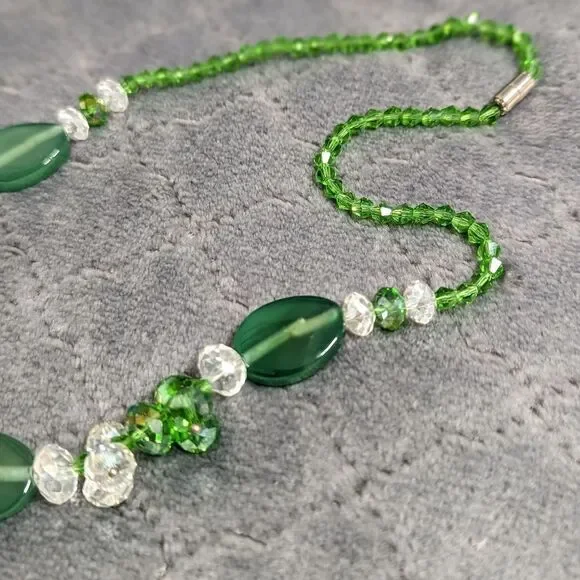 Vintage Artisan Made Green Crystal Bead and Glass Bead Necklaces - Picture 5 of 13